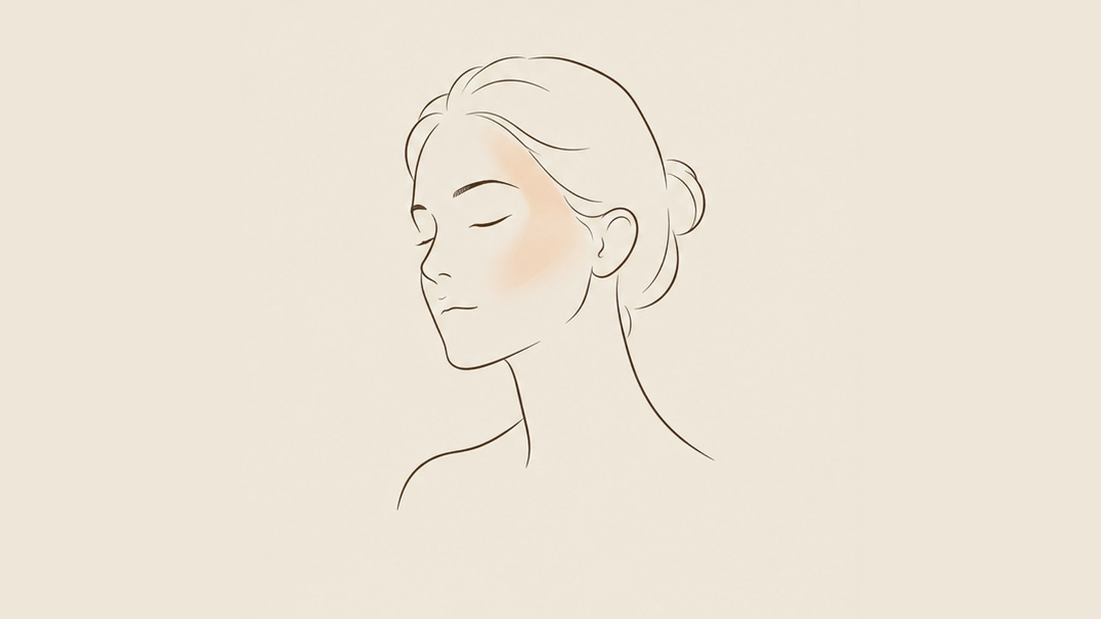 額・こめかみ・前頬を薄く塗った顔の線画（イラスト）